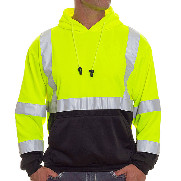 Zip-Up Hoodie High Visibility Safety Sweatshirt Ergodyne GloWear 8372 Large Black Bottom Reflective ANSI Class 3 