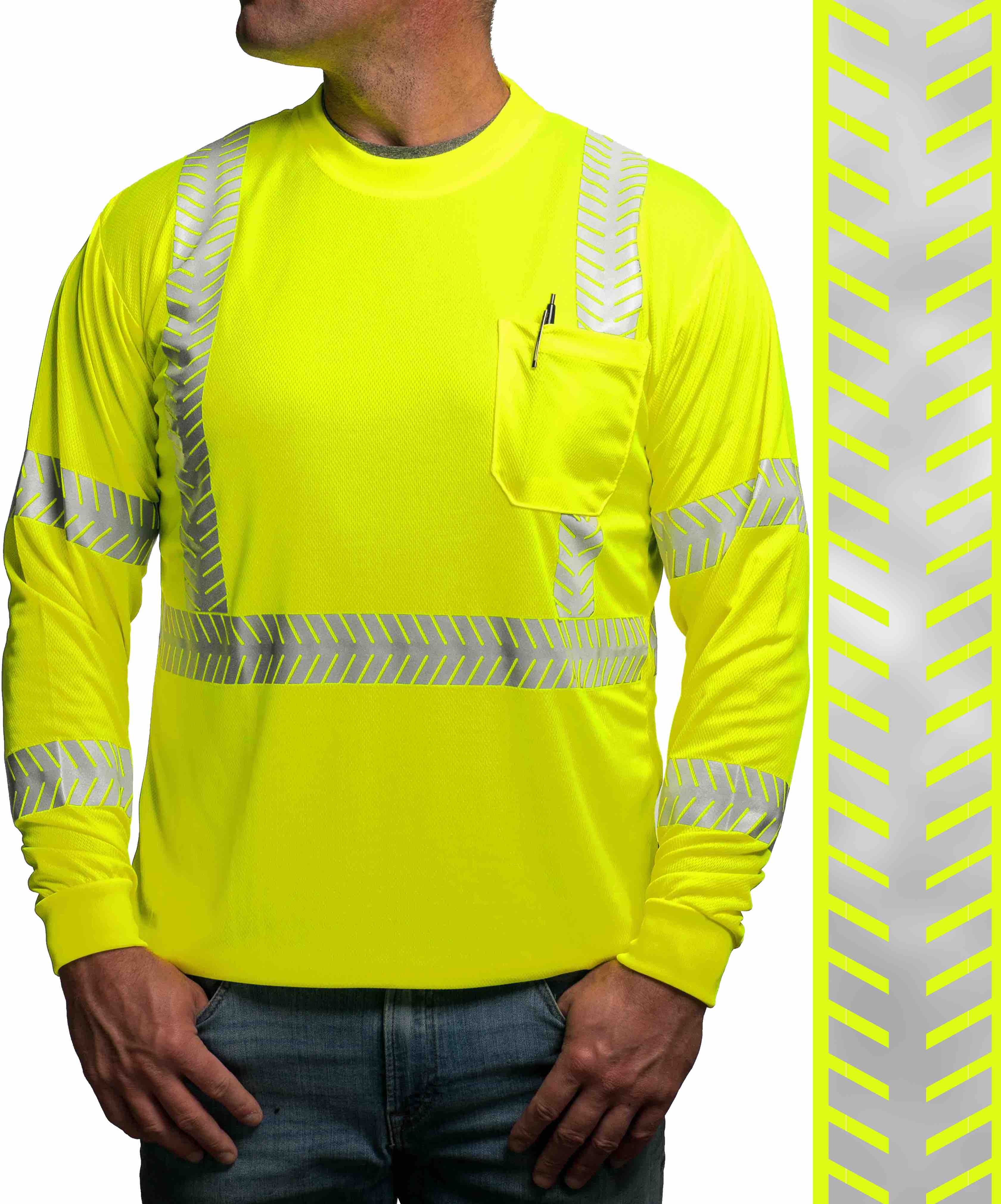 Hi-Viz Brand® Premium Class 3 Dri-Fit Long Sleeve T-Shirts with Tape)